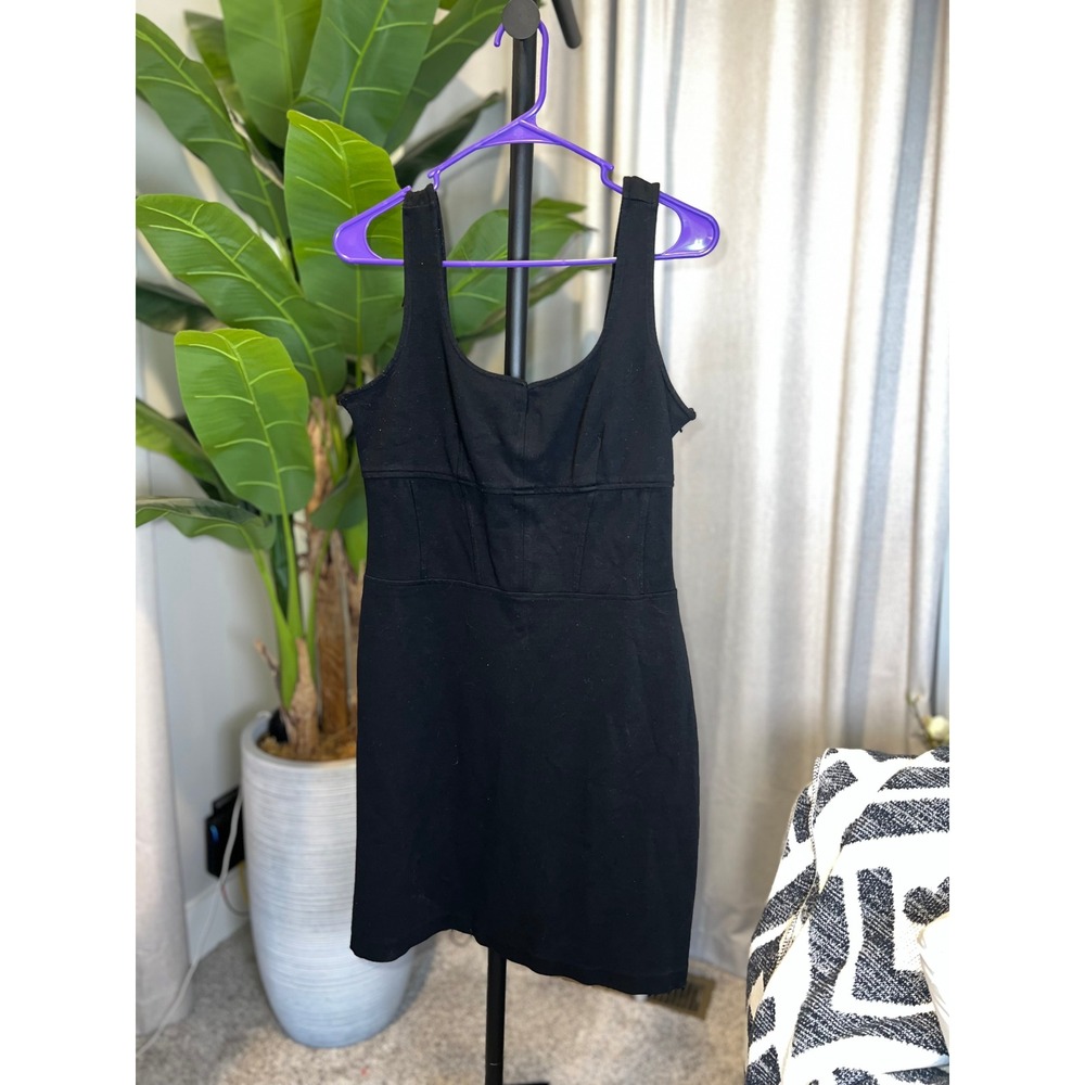 White House Black Market Black Corset Mini Dress Sleeveless Notched Size 12